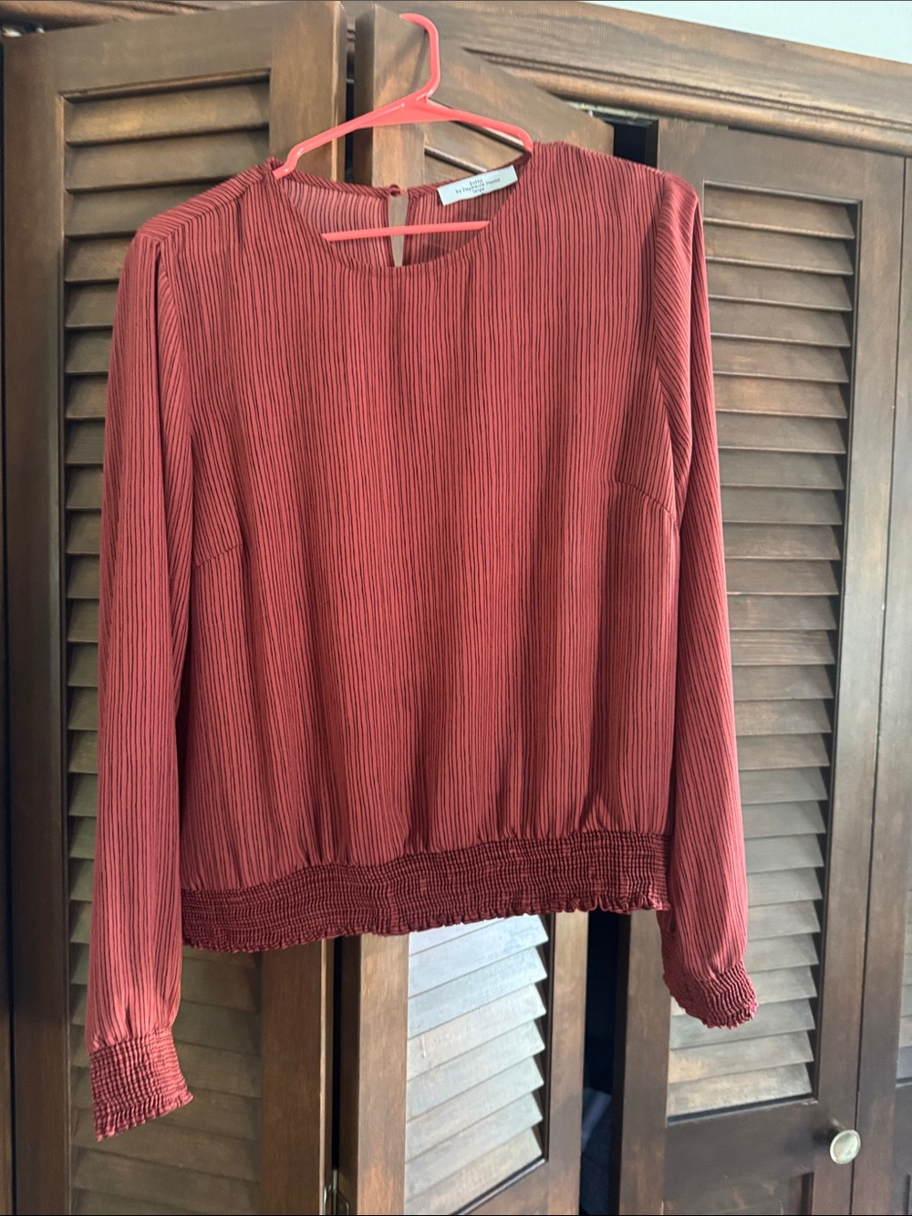 Soho Rust Red Pleated Long-Sleeve Blouse